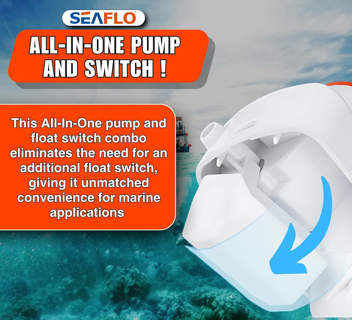 06 Series Automatic Submersible Bilge Pump - 750GPH, 12V, 3/4" Outlet, 4-Year Warranty! - All-In-One Pump and Float Switch, Snap-Off Strainer, Compact Marine Boat Yacht Bilge Pump CE & Rohs