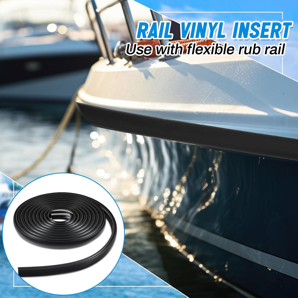 50.85 Feet Boat Rub Rail 3/4" X 3/8" Flexible Rub Rail Vinyl Insert for Boats, Black Bumpers Replacement for Boats