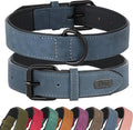 Soft PU Leather Dog Collar, Breathable Padded, Blue, Neck 11-15"