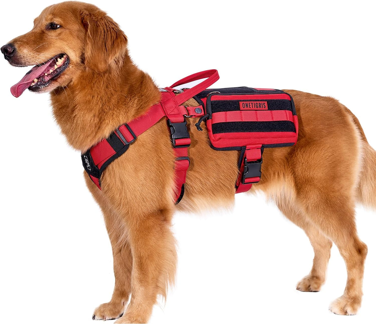 Service Dog Vest Harness, Service Dog Cape Guardian Dog Backpack Harness with Pouches Dog Saddle Bag for Small Medium and Large Dogs (Red, M)