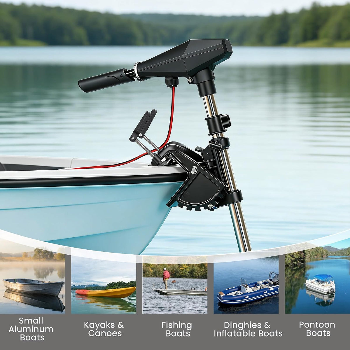 58 LBS Trolling Motor, Brushless Electric Motor with Stepless Speed Control, 30 Inch Shaft, LED Battery Indicator, Transom Mounted for Kayak, Fishing Boat