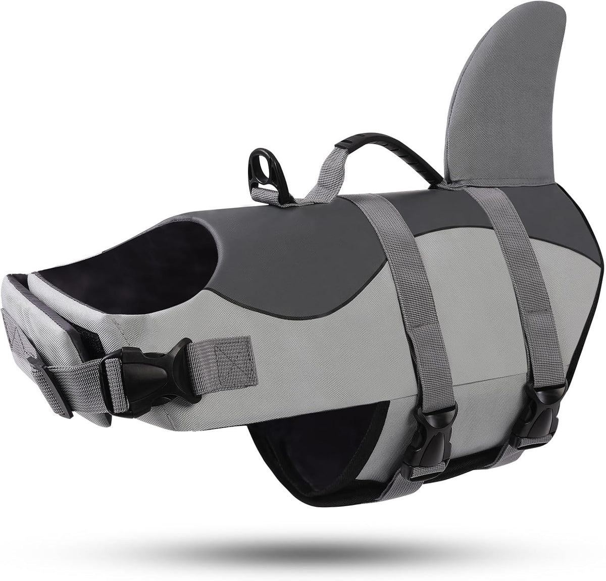 Dog Life Jacket - Pet Safety Vest for Swimming & Boating, Shark Life Jacket with Floatation, Dog Lifesavers Swimsuits for Small Medium Large Dogs (Grey, M)