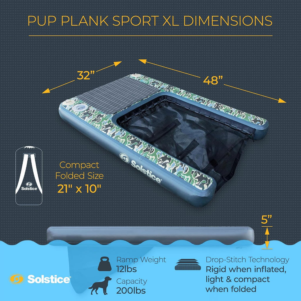Inflatable Pup Plank, Dog Water Ramp for Boats & Docks - Floating Platform for Pets for Lake, River, Beach & Swimming Pool, Includes Pump, Patent-Protected Design