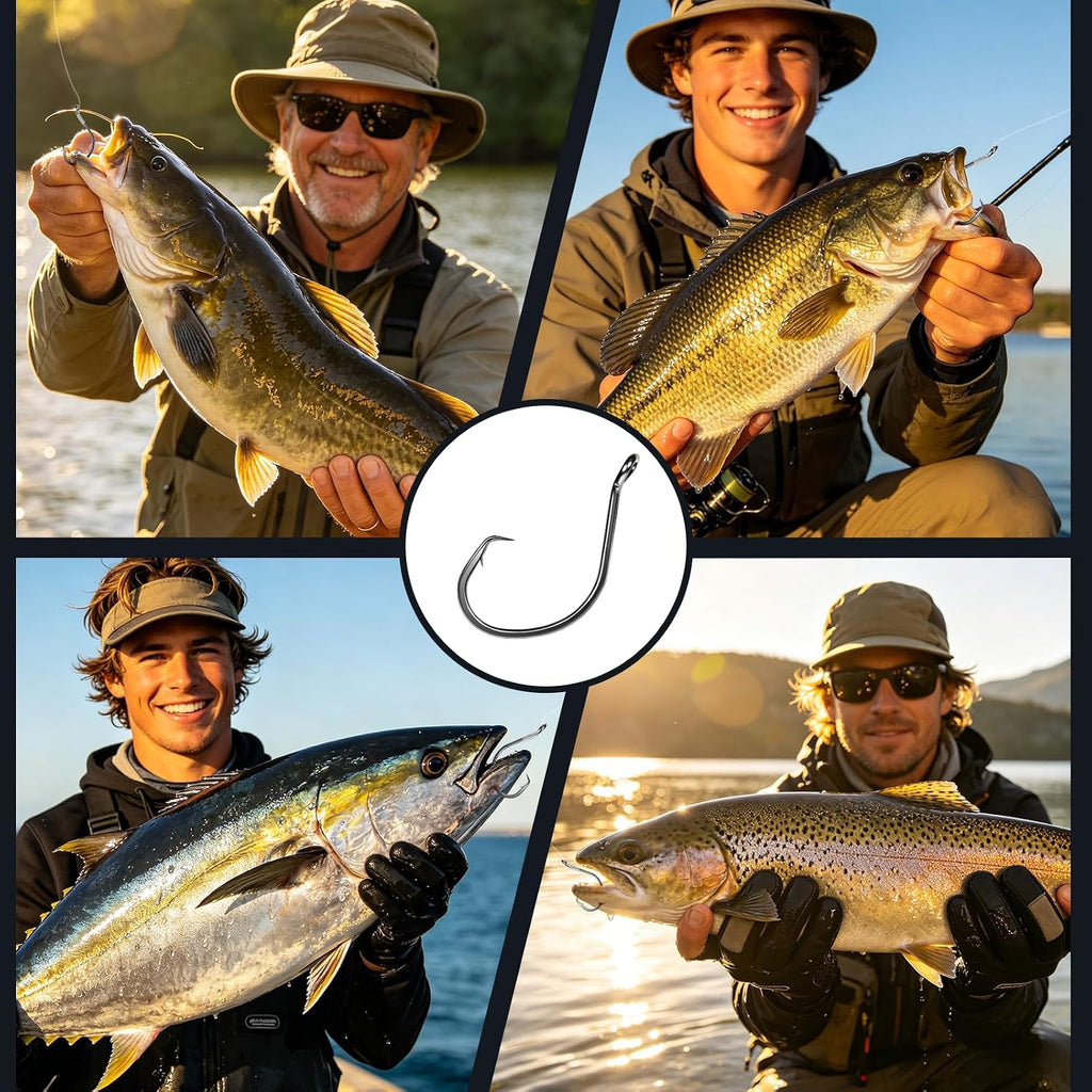 Circle-Hooks-For-Catfish,4X Strong Live Bait Non-Offset Wide Gap Hook