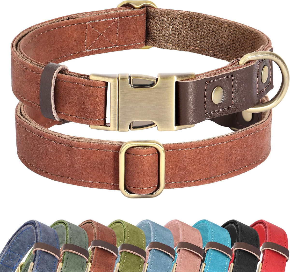 PU Leather Dog Collar for Small Dogs Puppy, Soft Lining, Brown S