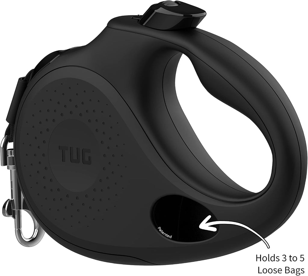Oval 360° Tangle-Free Retractable Dog Leash | Flashlight Included | Integrated Waste Bag Dispenser Pocket (Medium, Black)