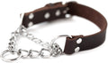 Martingale Dog Collar - No Pull Design - Stainless Steel Chain - Limited Chain Cinch Training - Brown Leather Martingale Training Collar - Medium Size