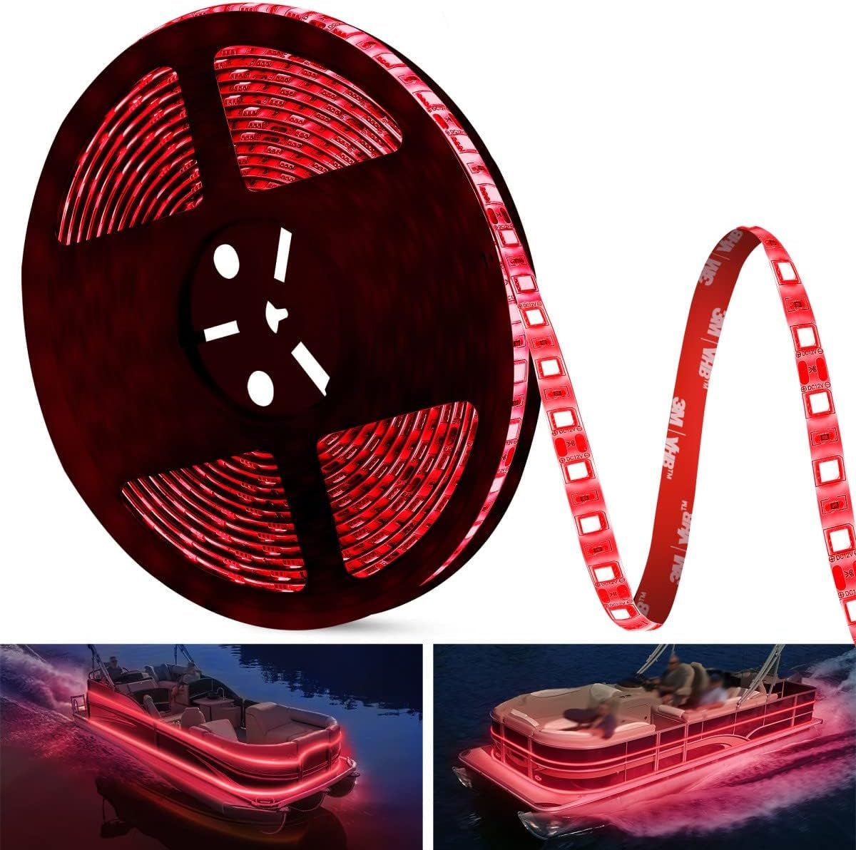 25FT LED Boat Lights, Waterproof Marine Pontoon Led Strip Lights, Boat Deck Interior Light, Boats Accessories, under Gunnel Lighting, Night Fishing Light for Pontoon Fishing Boats (Red)