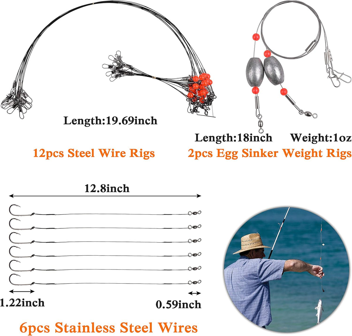 Saltwater Surf Fishing Tackle Kit, Surf Fishing Bait Rigs Bucktail Jig Saltwater Fishing Lures Pyramid Weights Wire Leaders Hooks Swivel Ocean Beach Fishing Gear Box