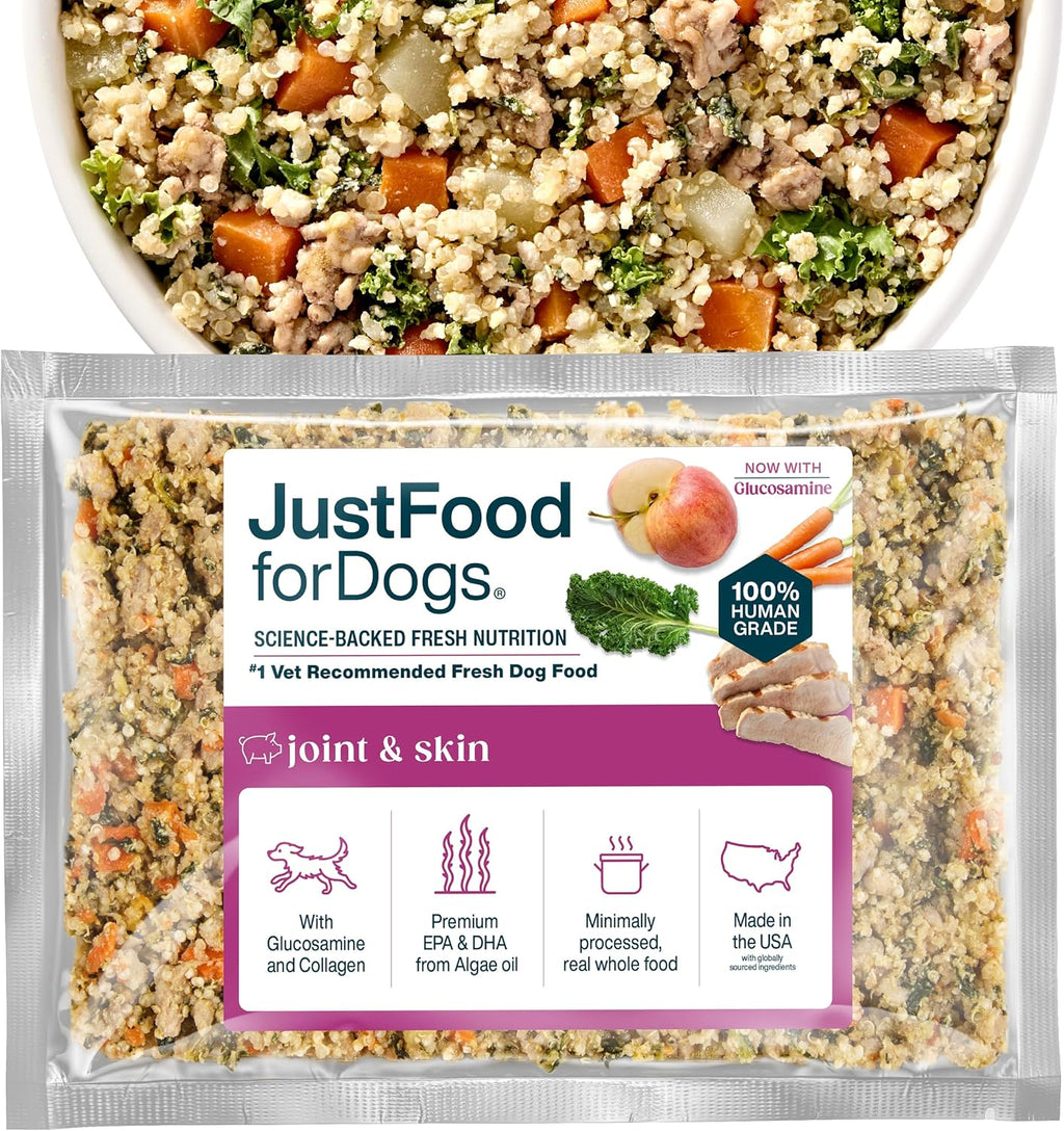 Frozen Fresh Dog Food for Sensitive Skin Allergies, Joint Health, Complete Meal or Human Grade Dog Food Topper, Joint & Skin Support, 18 Oz (Pack of 7)