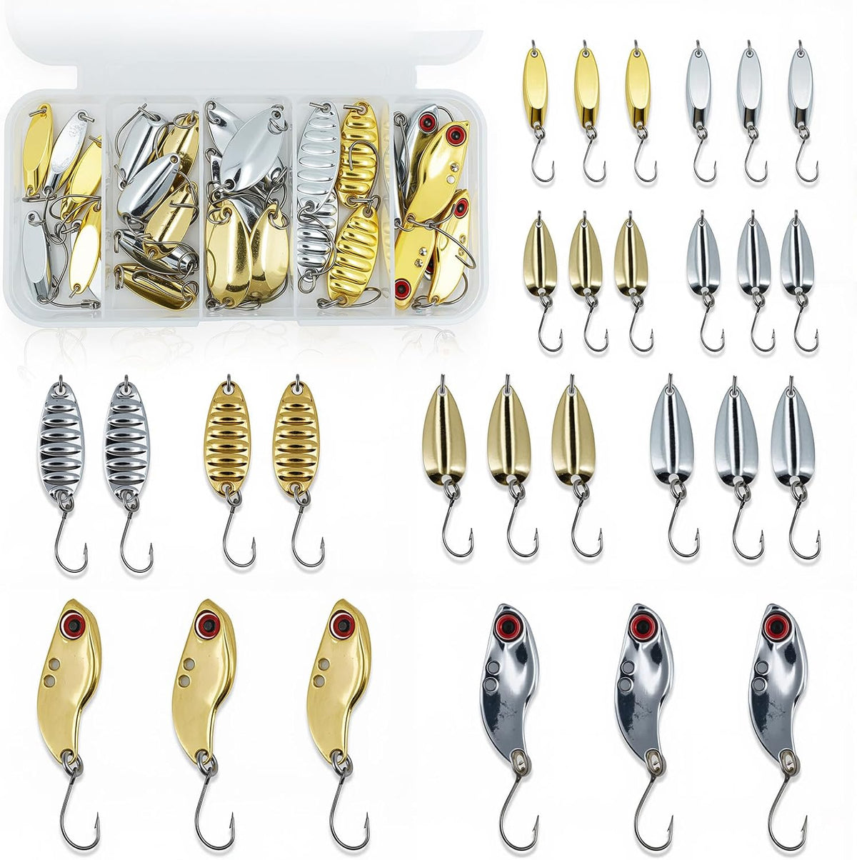 28Pcs Spoon Fishing Lures Set with Hooks, Hard Metal Trout Spoons & Ice Fishing Spoons for Salmon, Bass, and Saltwater Fishin