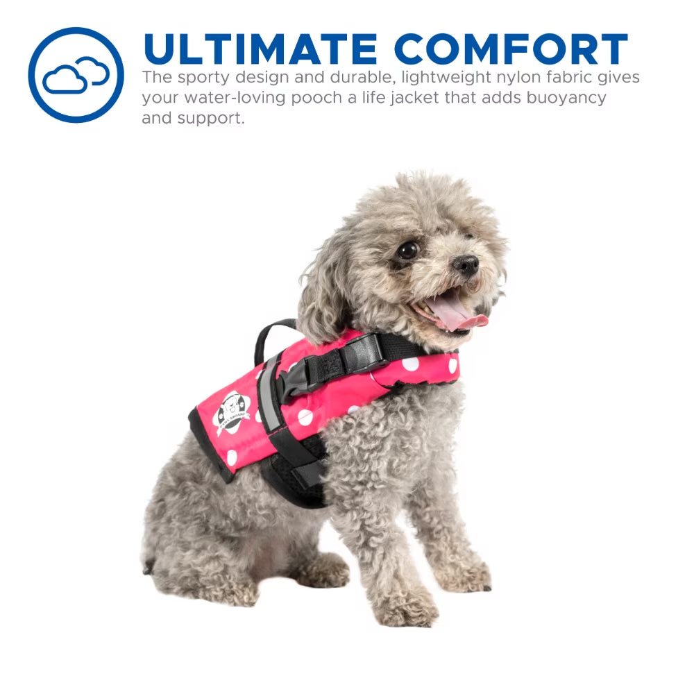 Dog Life Jacket - Nylon Life Vest - Designer Life Jackets - Pink & White Polka Dot, Xx-Small