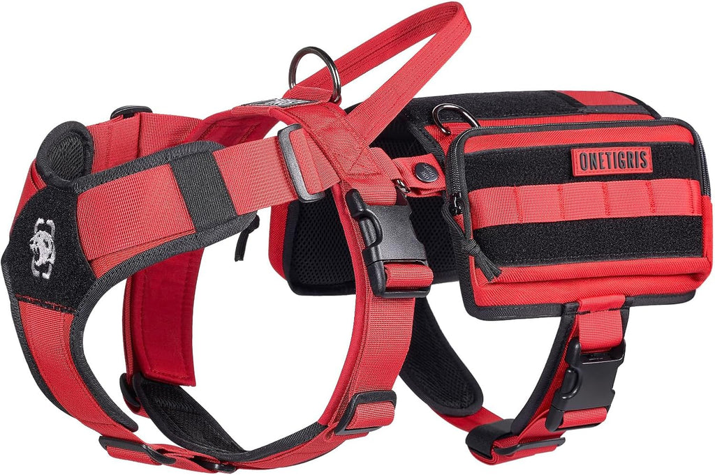 Service Dog Vest Harness, Service Dog Cape Guardian Dog Backpack Harness with Pouches Dog Saddle Bag for Small Medium and Large Dogs (Red, M)