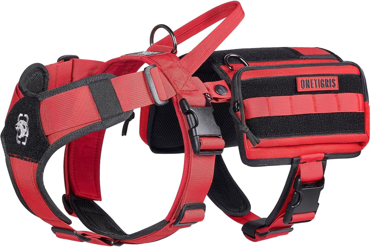 Service Dog Vest Harness, Service Dog Cape Guardian Dog Backpack Harness with Pouches Dog Saddle Bag for Small Medium and Large Dogs (Red, M)