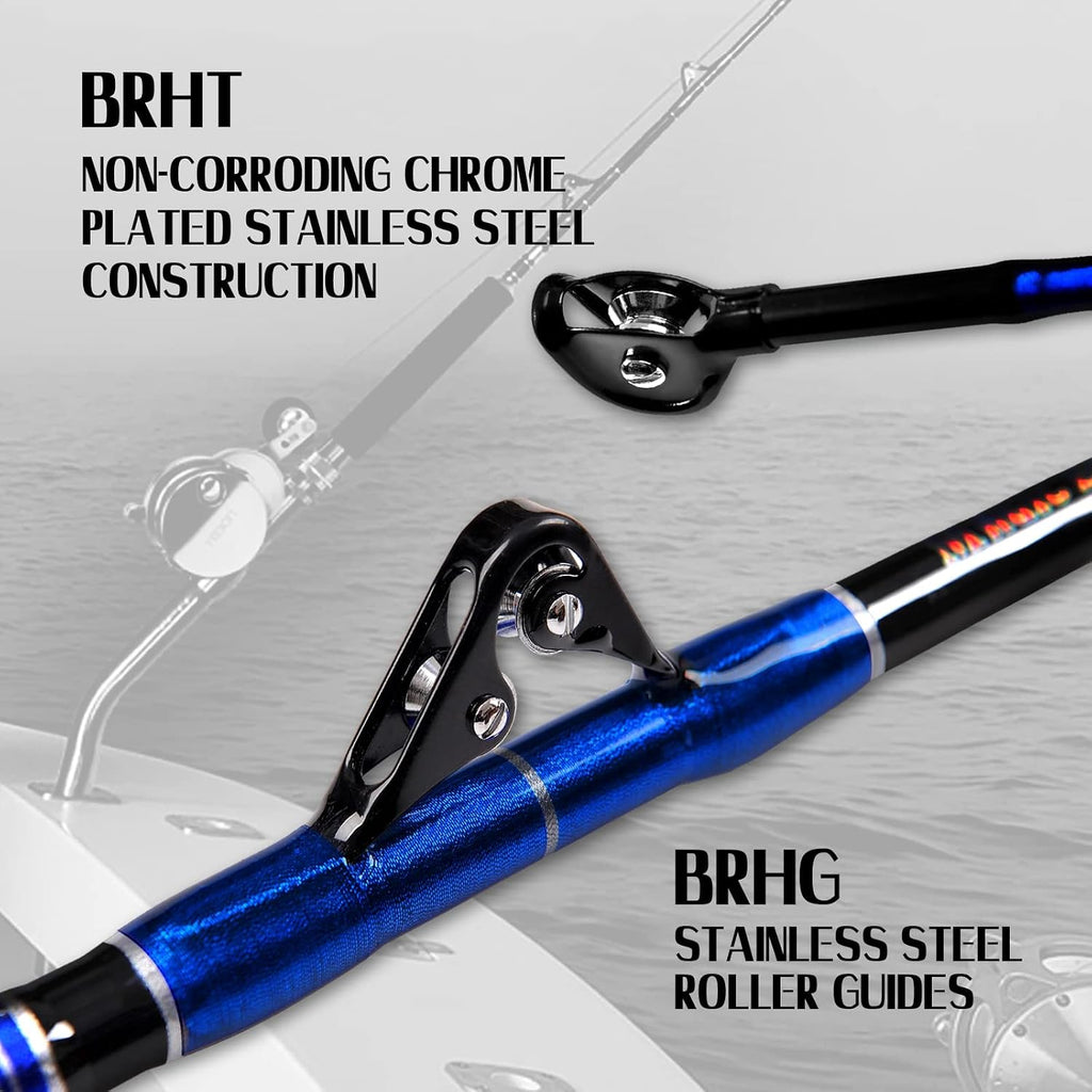 2-Piece Saltwater Offshore Heavy Bent/Straight Butt Trolling Rod Fishing Roller Rod Conventional Boat Deep Sea Fishing Pole (5'1"/5'6"/6'/6'6",30-50Lb/50-80Lb/80-120Lb)
