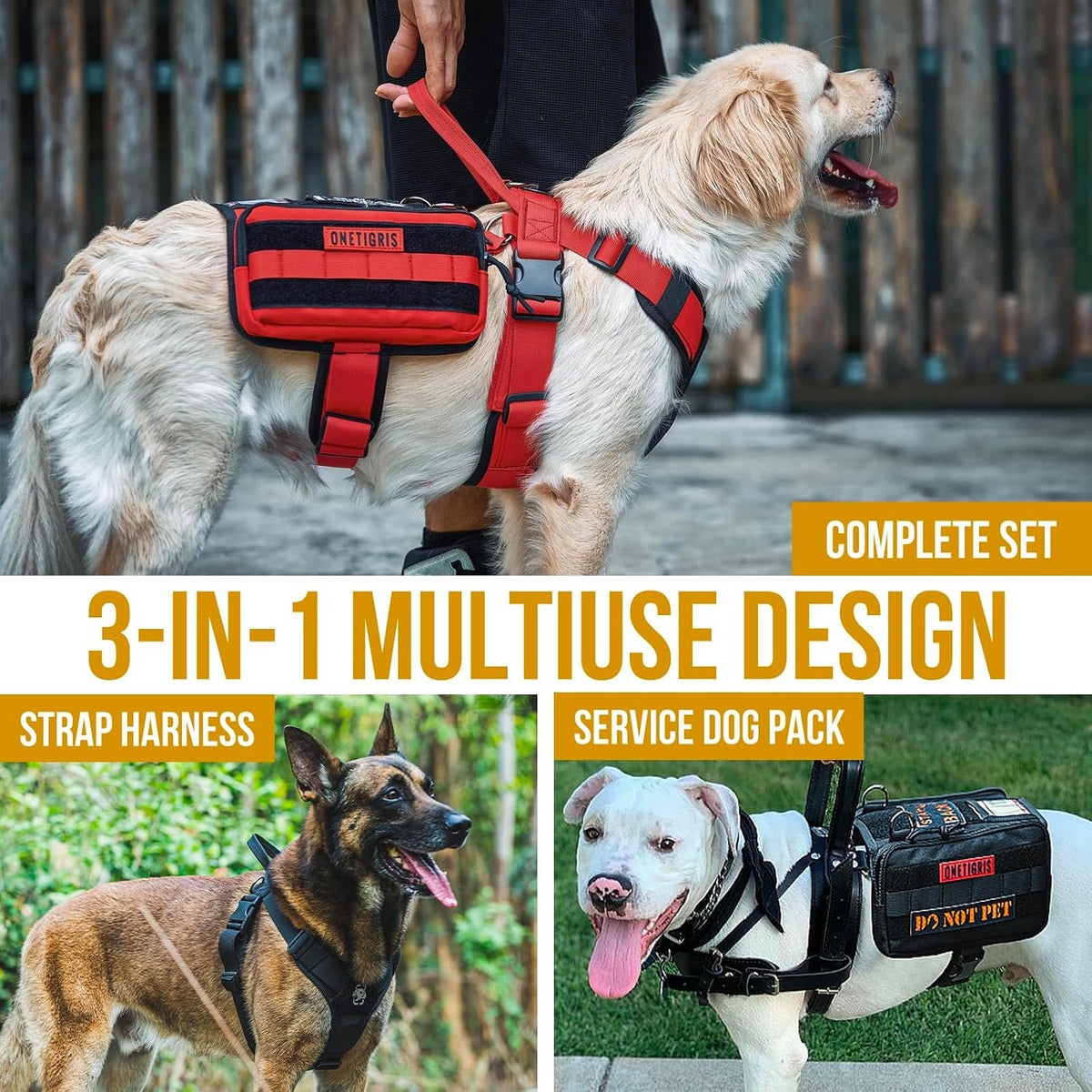 Service Dog Vest Harness, Service Dog Cape Guardian Dog Backpack Harness with Pouches Dog Saddle Bag for Small Medium and Large Dogs (Red, M)