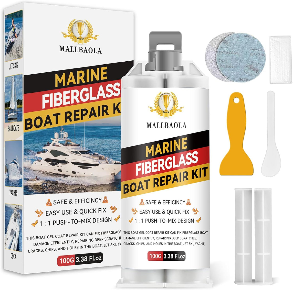 Marine Fiberglass Repair Kit for Boats, Gel Coat Repair Kit for Boats, Epoxy Filler for Fiberglass Boats Fix Holes, Chips and Deep Cracks, Gelcoat Repair Kit for Fiberglass, Acrylic, Porcelain(White)
