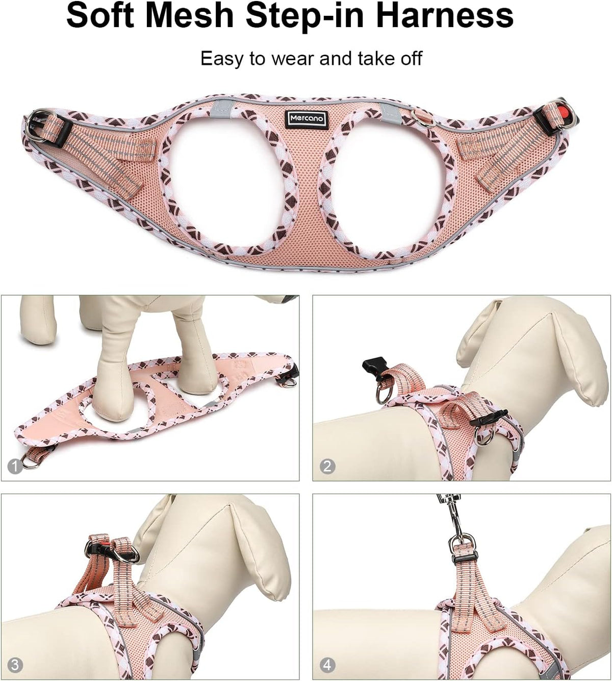 Soft Mesh Dog Harness and Leash Set, Step-In Reflective Breathable Lightweight Vest Harnesses with Safety Buckle for Small Dogs, Cats (Champagne, S)