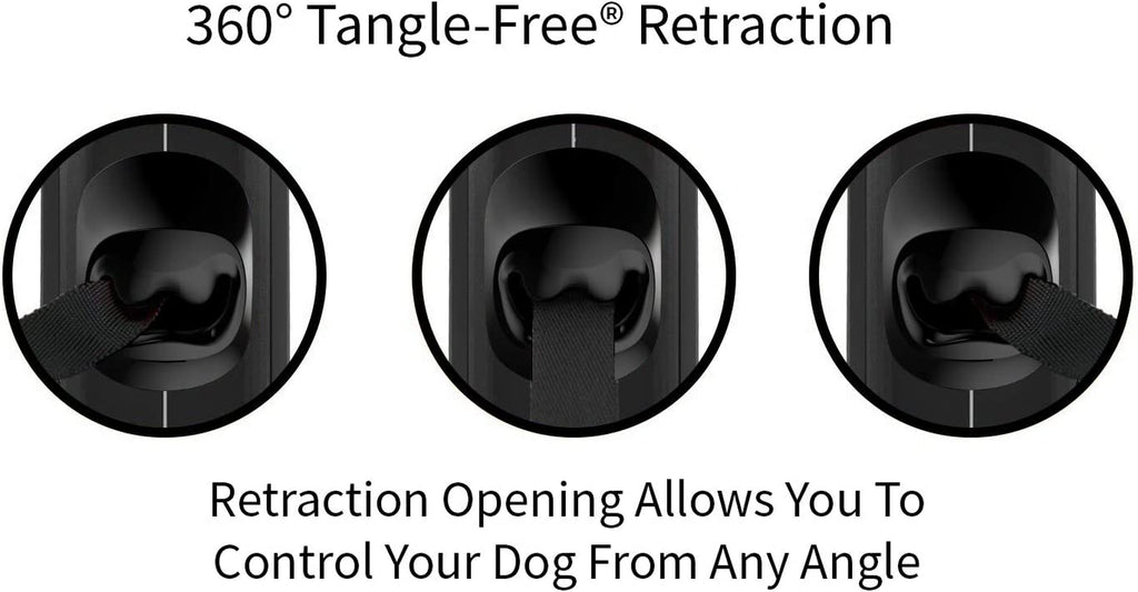 Oval 360° Tangle-Free Retractable Dog Leash | Flashlight Included | Integrated Waste Bag Dispenser Pocket (Medium, Black)