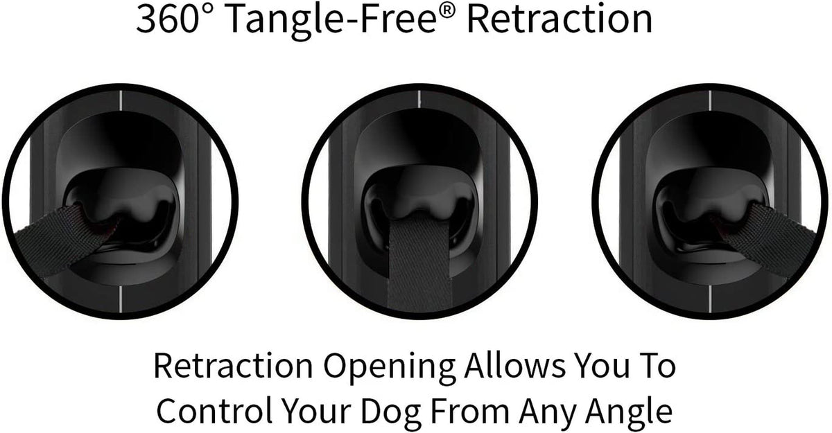 Oval 360° Tangle-Free Retractable Dog Leash | Flashlight Included | Integrated Waste Bag Dispenser Pocket (Medium, Black)