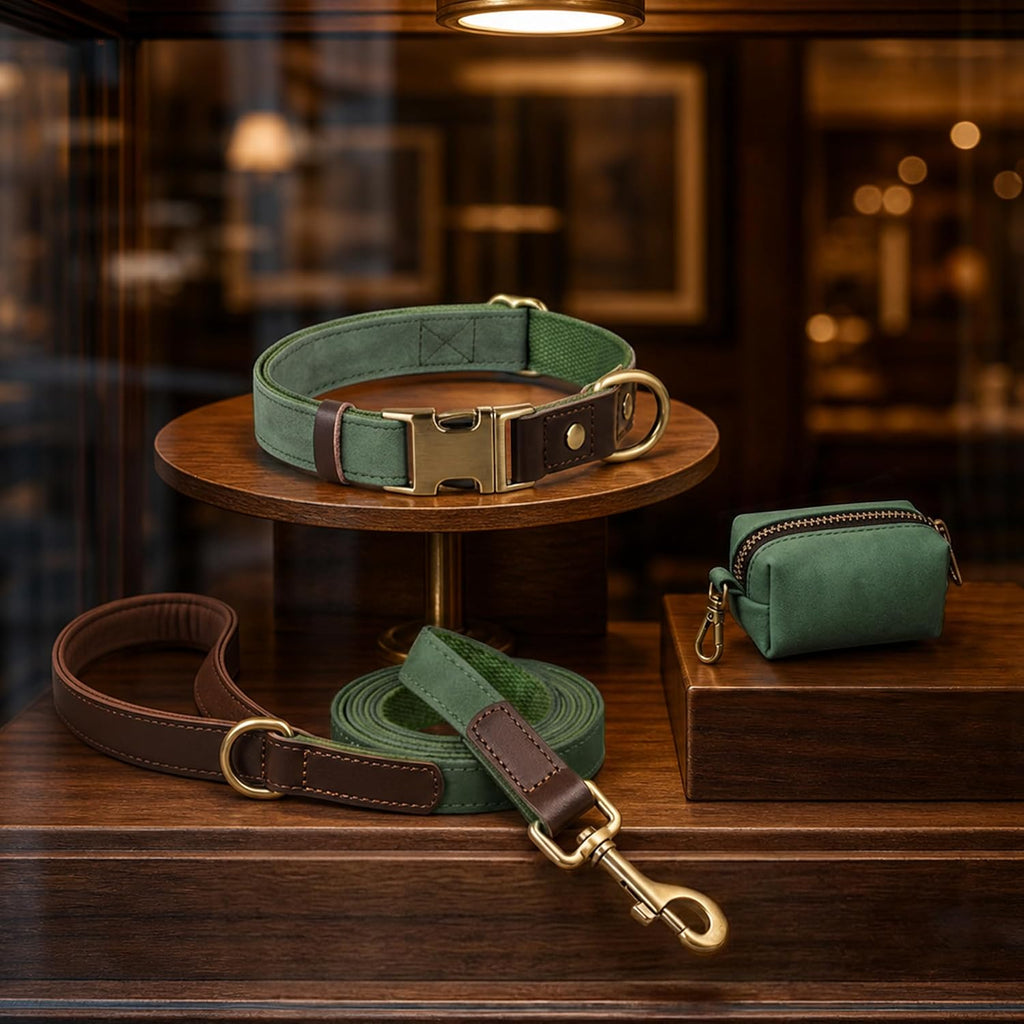 PU Leather Dog Collar for Large Dogs, Soft Nylon Lining, Green L