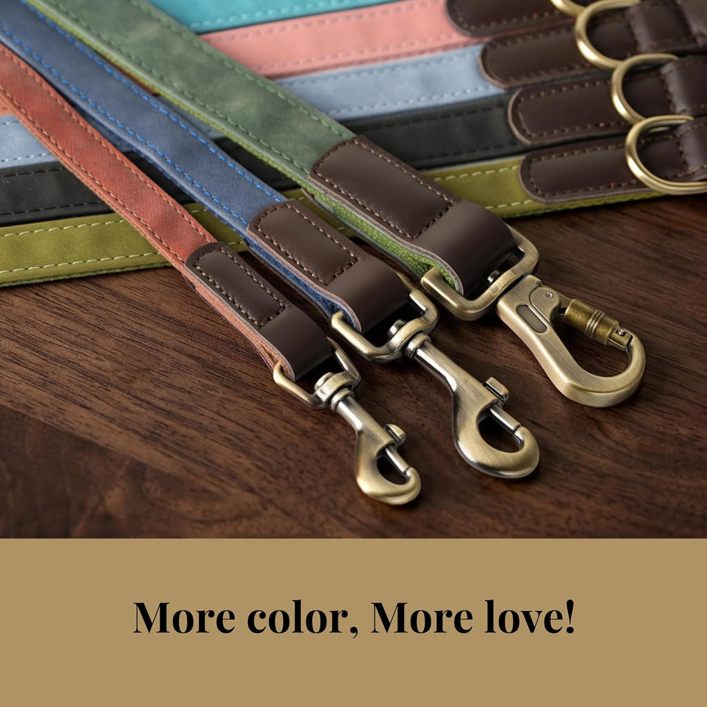 PU Leather Dog Leash for Medium Dogs, 5Ft Soft Padded Handle, Green