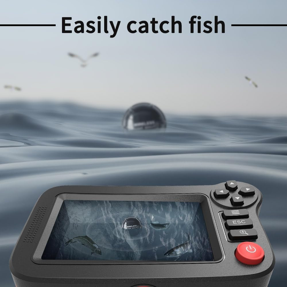 Handheld Fish Finder Portable Fishing Kayak Fishfinder Fish Depth Finder Fishing Gear with Sonar Transducer and LCD Display