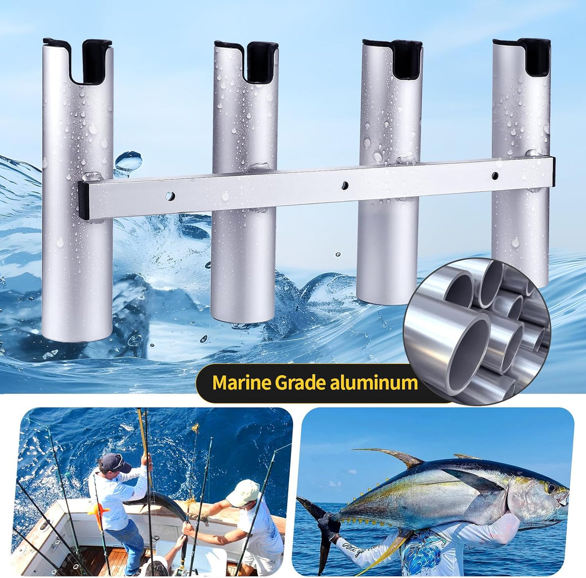 Aluminum Fishing Boat Rod Holder,3/4 Link Tube Aluminum Rod Rack, Suit Boats & Yacht ,Silver