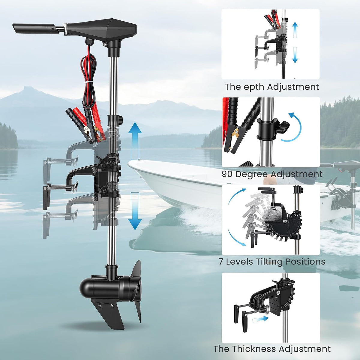 58 LBS Trolling Motor, Brushless Electric Motor with Stepless Speed Control, 30 Inch Shaft, LED Battery Indicator, Transom Mounted for Kayak, Fishing Boat