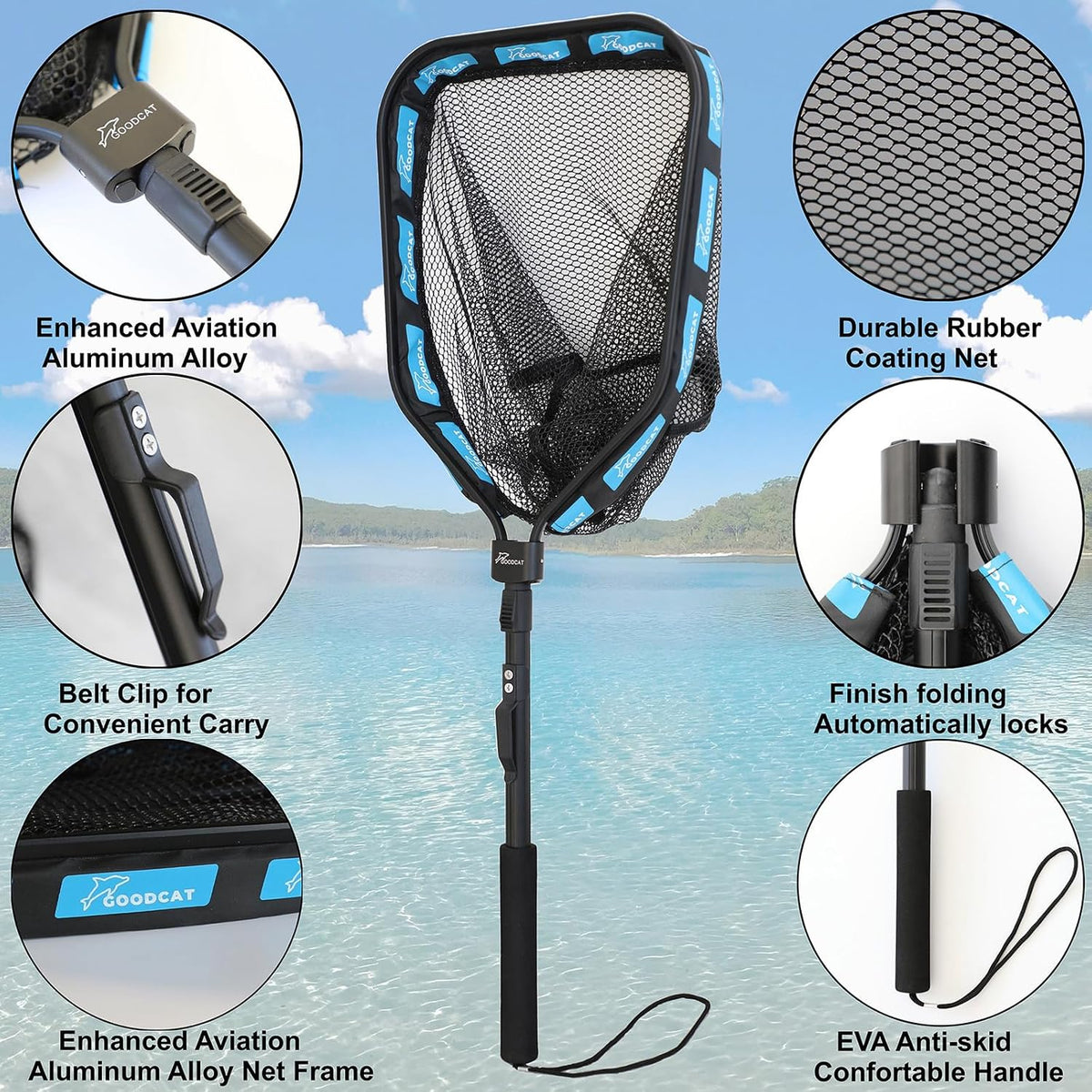 Floating Fishing Net with Magnetic Release, Foldable Landing Net for Kayak Boat Shore Fishing