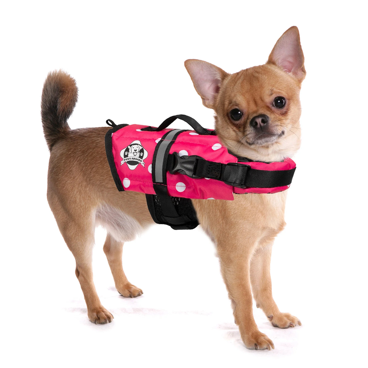 Dog Life Jacket - Nylon Life Vest - Designer Life Jackets - Pink & White Polka Dot, Xx-Small