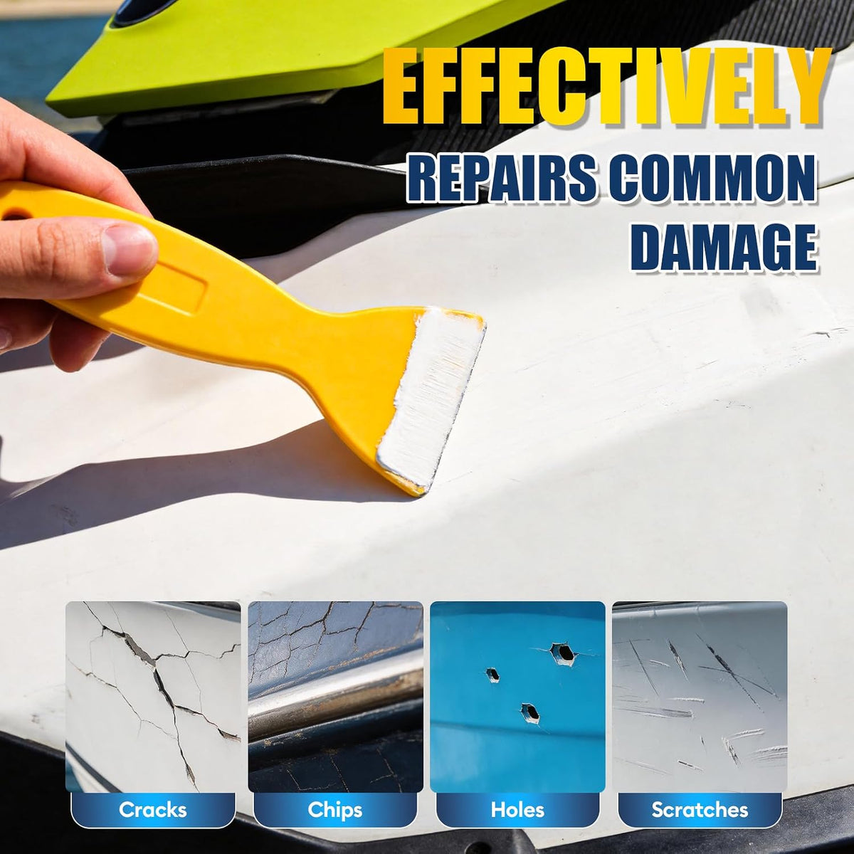 Marine Fiberglass Repair Kit, Gel Coat Repair Kit for Boats with Color Match, Fiberglass Boat Repair Kit, Weather-Resistant Epoxy Filler for Boats Fix Deep Cracks, Chips, Holes & Scratches