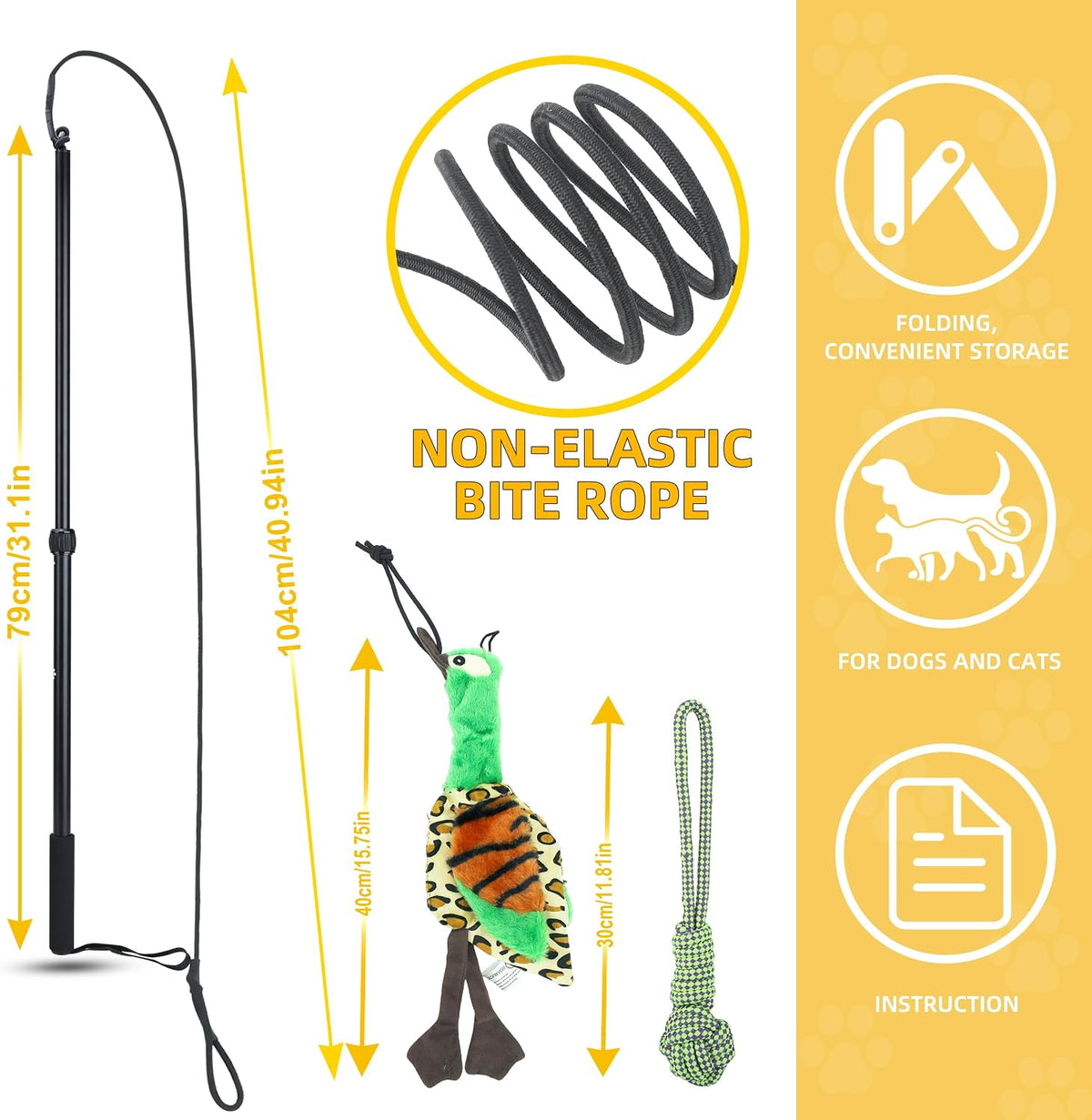 Flirt Pole Dogs, Dog Chase Toy with Squeakers Inside, Dog Fishing Pole Toy for Large Medium Small Dogs to Keep the Puppy Entertained and Physically Exhausted, Ball+Duck