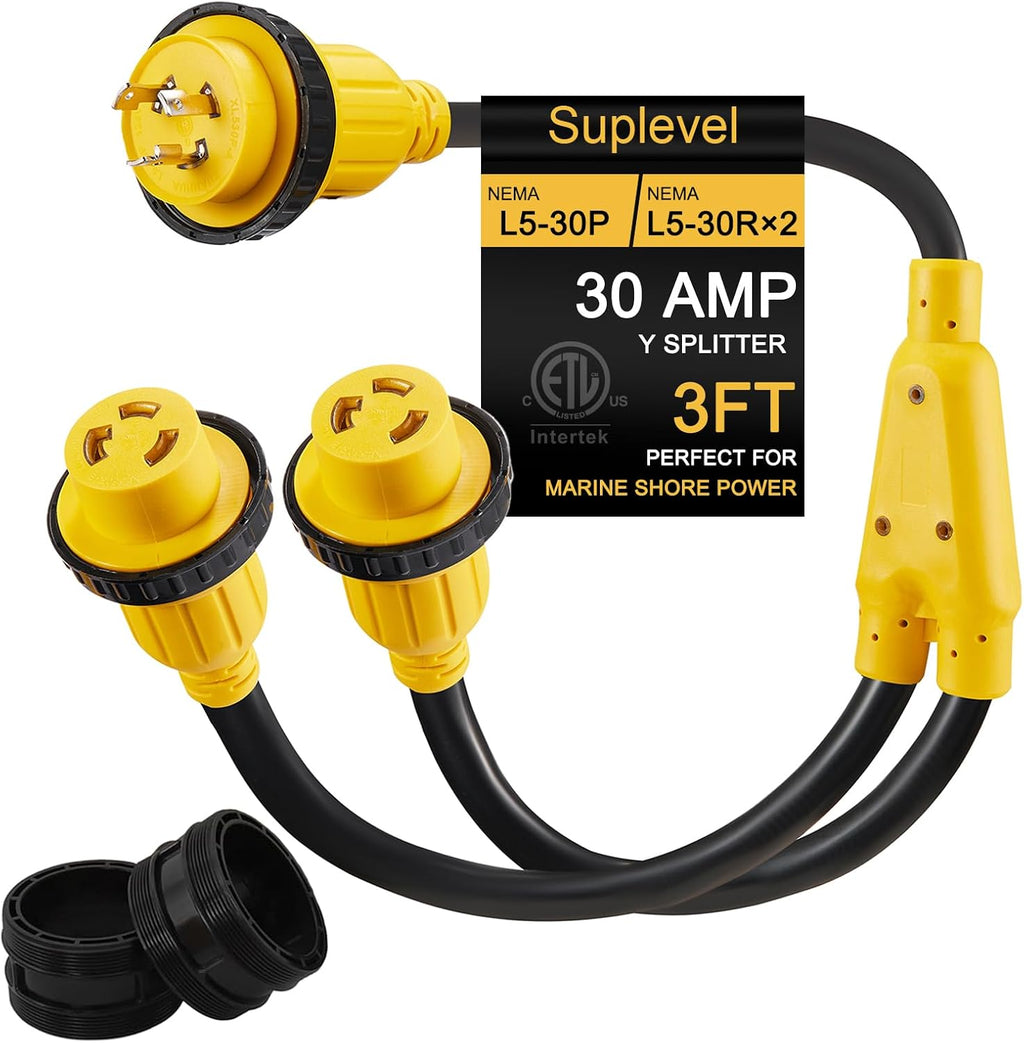 30 Amp Marine Shore Power Adapter, L5-30P Y Splitter to (2) L5-30R