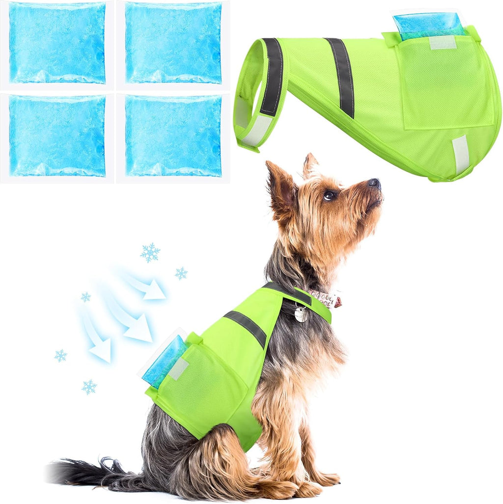 2 Pcs Dog Cooling Vest, Ice Pack, Fluorescent Green, Medium