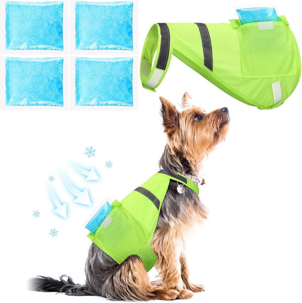2 Pcs Dog Cooling Vest, Ice Pack, Fluorescent Green, Medium