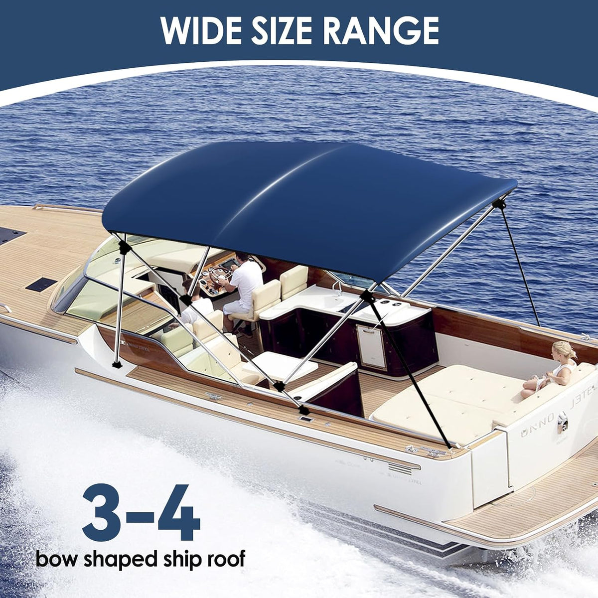 Bimini Boat Top Cover Sun Shade 3-4 Bow Boat Canopy Includes 4 Straps 2 Rear Support Poles Mounting Hardwares Storage Boot with 1" Aluminum Frame (Navy Blue, 3 Bow 6'L X 46" H X 54"-60" W)