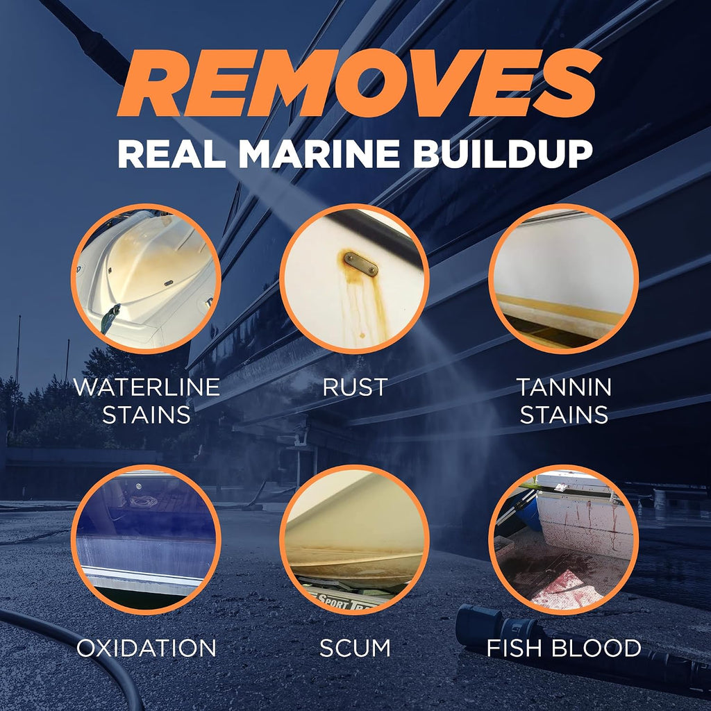 Instant Boat Hull Cleaner - Marine Grade, Easy to Use Boat Cleaner, Removes Stains, Water Lines, Yellowing & Rust, Safe for Use on Fiberglass, Plastic, Painted Hull Surfaces - Made in USA, 1 Gallon