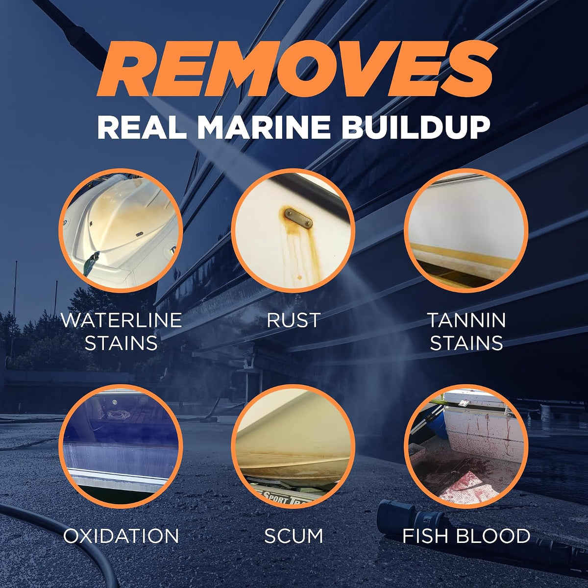 Instant Boat Hull Cleaner - Marine Grade, Easy to Use Boat Cleaner, Removes Stains, Water Lines, Yellowing & Rust, Safe for Use on Fiberglass, Plastic, Painted Hull Surfaces - Made in USA, 1 Gallon