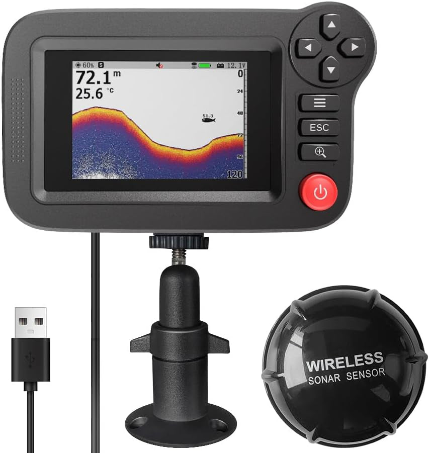Handheld Fish Finder Portable Fishing Kayak Fishfinder Fish Depth Finder Fishing Gear with Sonar Transducer and LCD Display
