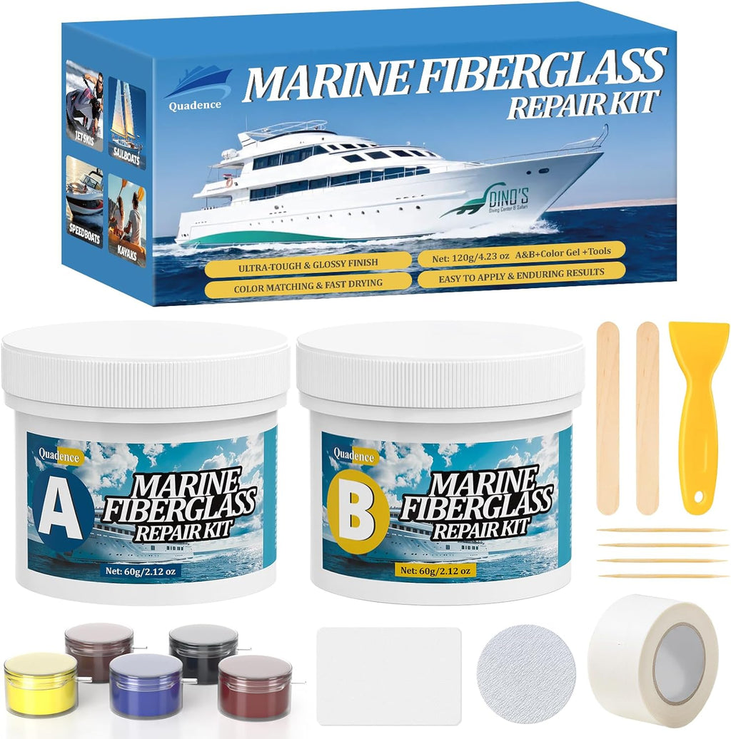 Fiberglass Boat Repair Kit, Marine Fiberglass Repair Kit for Boats, Gel Coat Repair Kit for Boats, Waterproof Epoxy Filler for Fiberglass Boats Fix Holes Chips Pit Cracks (Color Match)