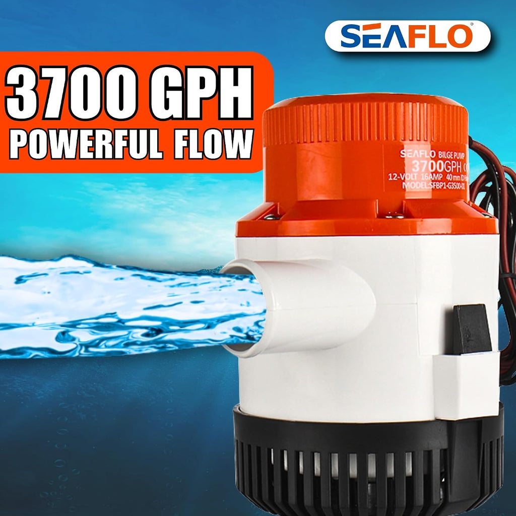 01 Series 3700 GPH Bilge Pump – 12V, 1-1/2" Outlet, Marine Submersible Pump with Anti-Airlock Protection, CE & Rohs Certified, 4-Year Warranty | Reliable for Boats and Marine Applications