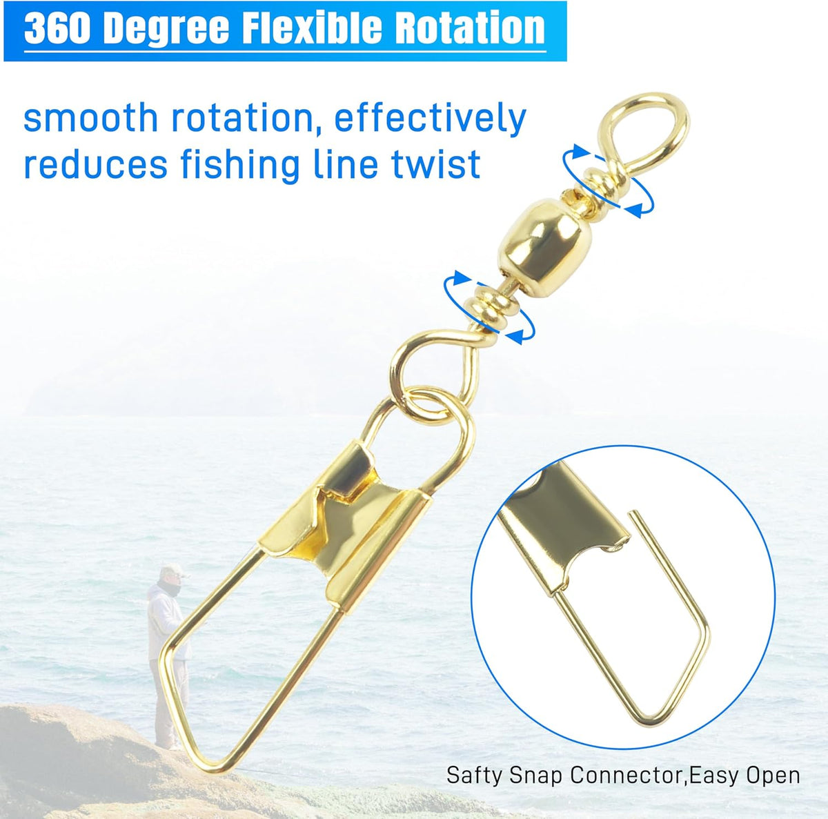 Fishing Swivels Snaps, 60/120Pcs Barrel Swivels with Nice Snaps Gold High Strength Solid Rings Line Lures Connector Fishing Tackle Accessories