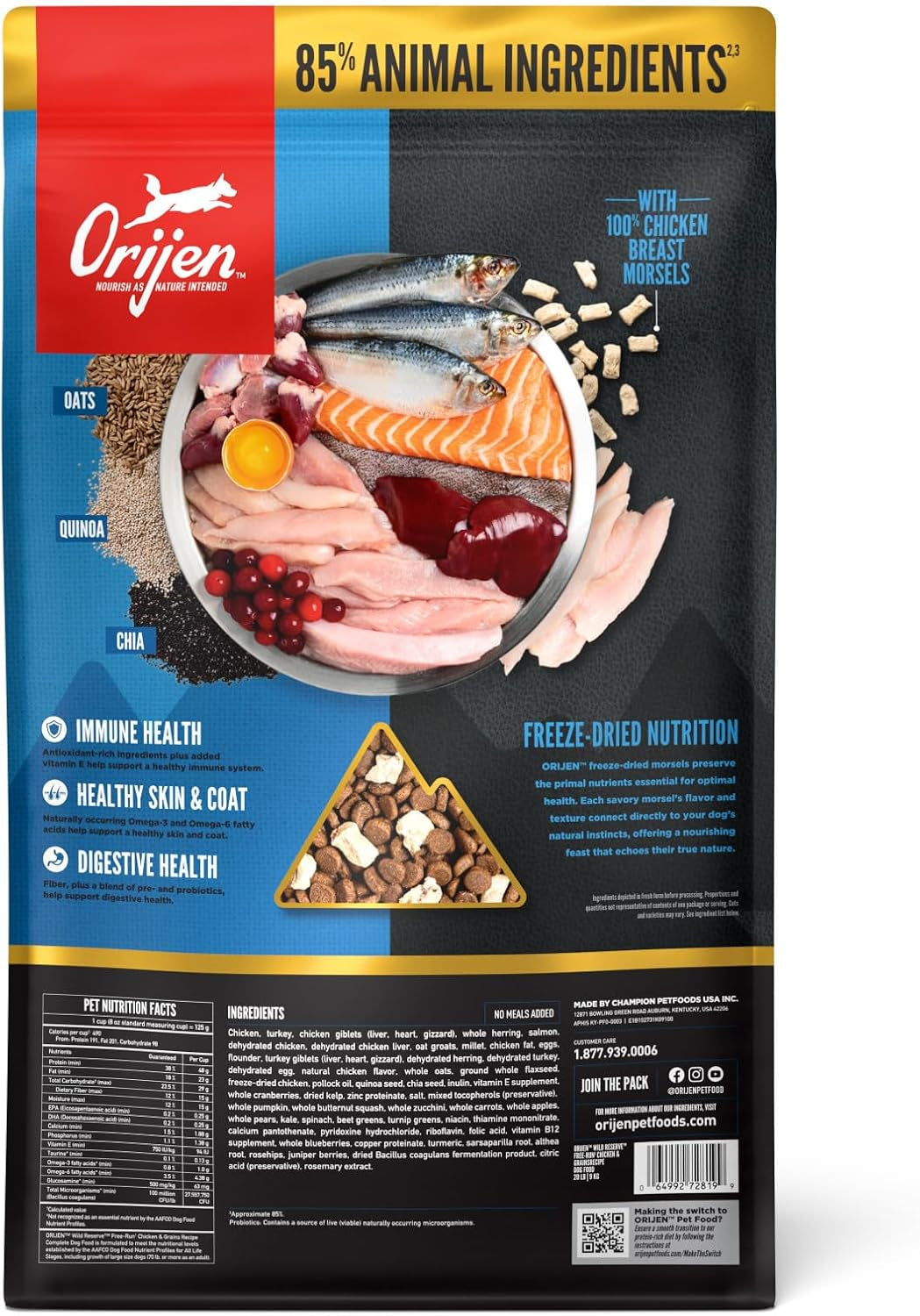 ORIJEN Wild Reserve Dry Dog Food Free-Run Chicken & Grains Recipe 20Lb Bag