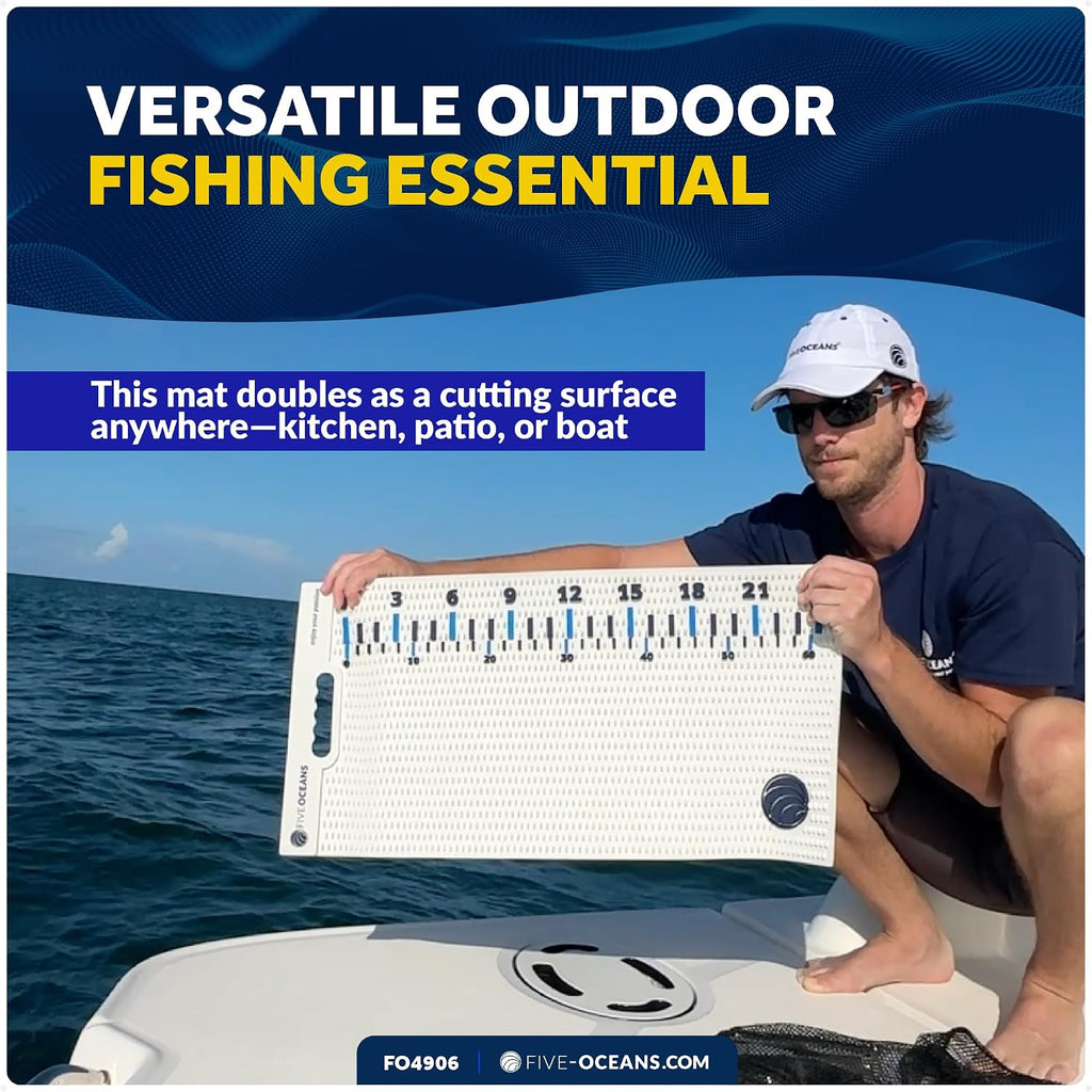Fish Fillet Mat 28" X 14" - Non-Slip Marine Fish Filleting Mat for Boat & Dock Fishing - Heavy-Duty UV Resistant Roll-Up Fishing Mat - Easy Clean FO4906