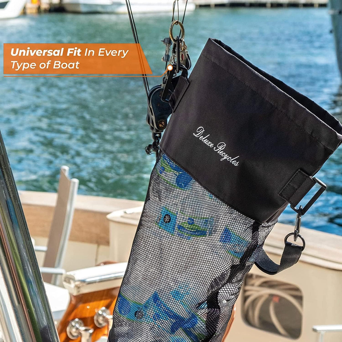 Portable Mesh Trash Bag for Boat - Washable Leakproof Outdoor Garbage Bags for Boat, Kayak or Camper – Lightweight & Large Capacity Bin Bag (Black)
