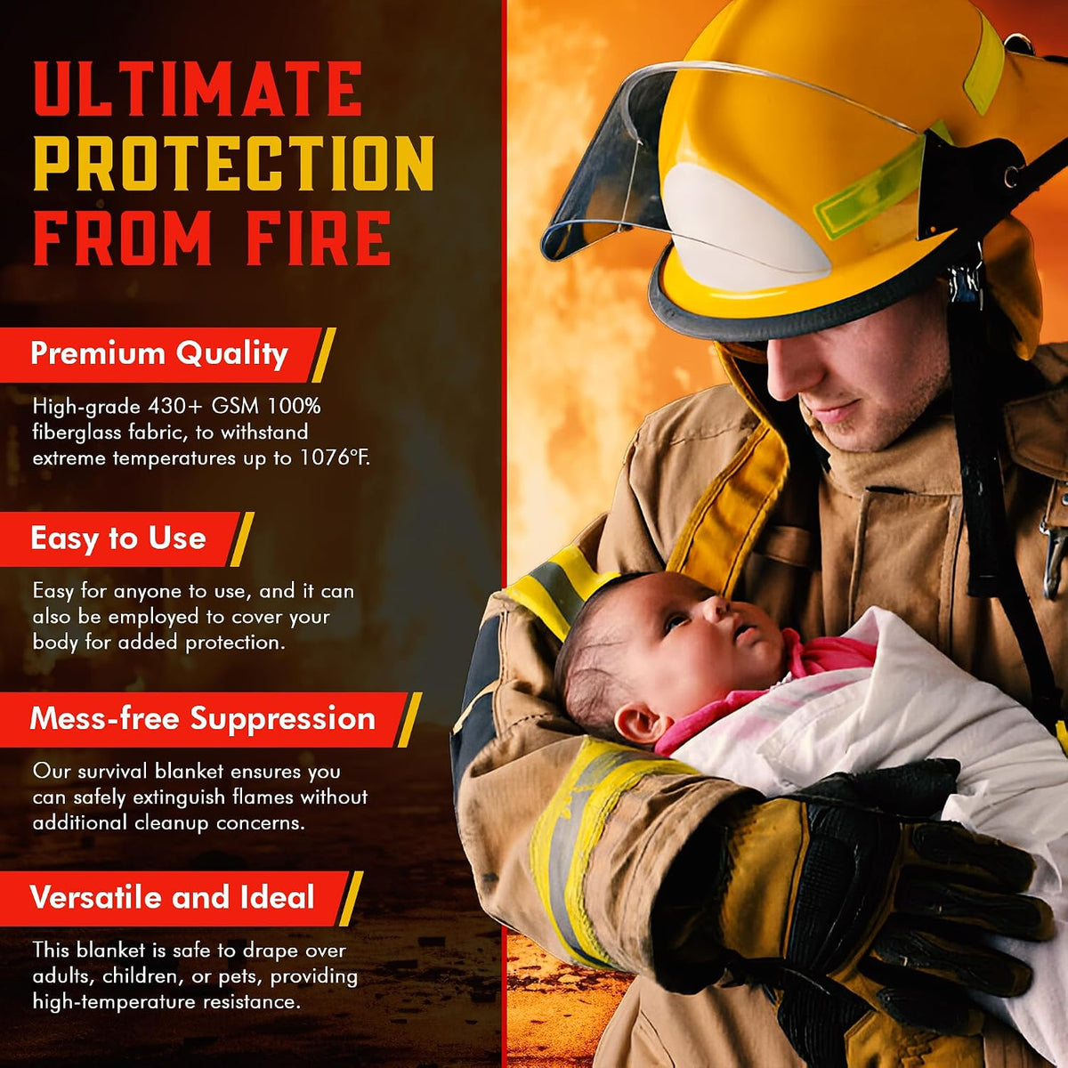 Emergency Fire Blanket for Home & Kitchen 2-Pack Safety