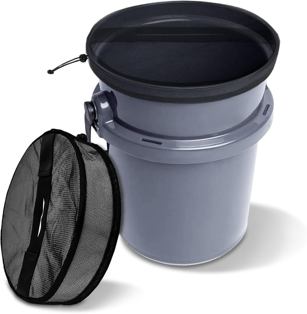 5 Gallon Bucket Lid Compatible with Yeti – Upgraded Mesh Closure Cover with Secure Drawstring Finish, Converted Boat Trash Can & Bait Bucket Lid for Fishing, Boating, and Camping (1)