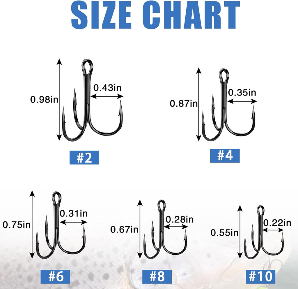 Fishing Treble Hooks Triple Fishing Hooks High Carbon Steel Barbed Sharp round Bend Treble Hooks Replacement for Hard Lures Bait