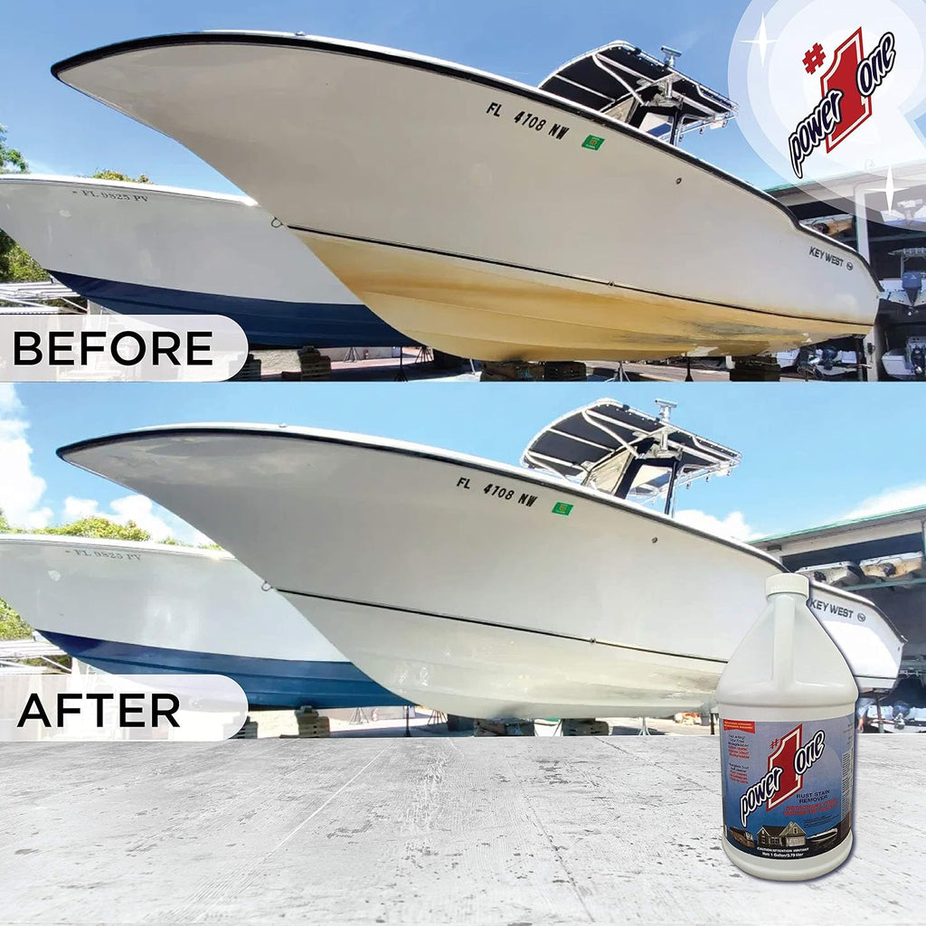 Boat Hull Cleaner for Fiberglass Boats 1 Gallon - Hard Water Stain Remover, Rust Removal Liquid, Calcium Remover, Gel Coat Cleaner, Marine Hull Cleaning Solution for Fiberglass and Waterline Stains